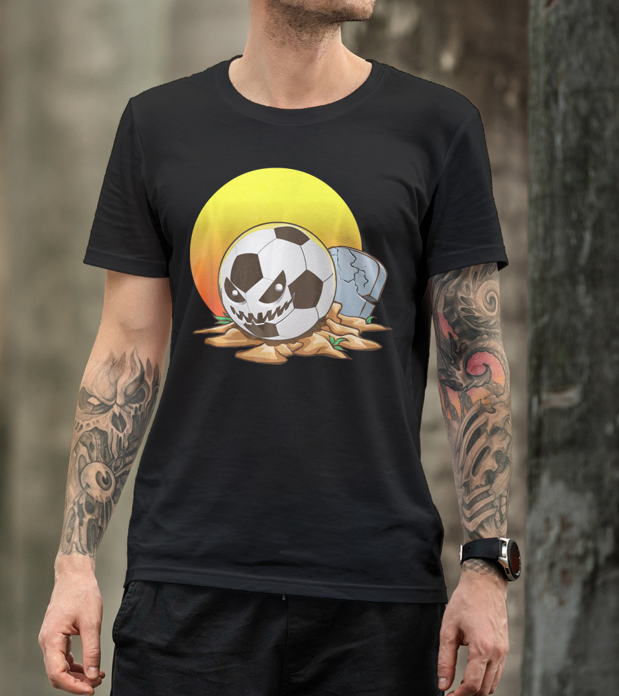 Soccer Halloween Goal With Spooky Jack-O'-Lantern Face And Graveyard Scene T-Shirt