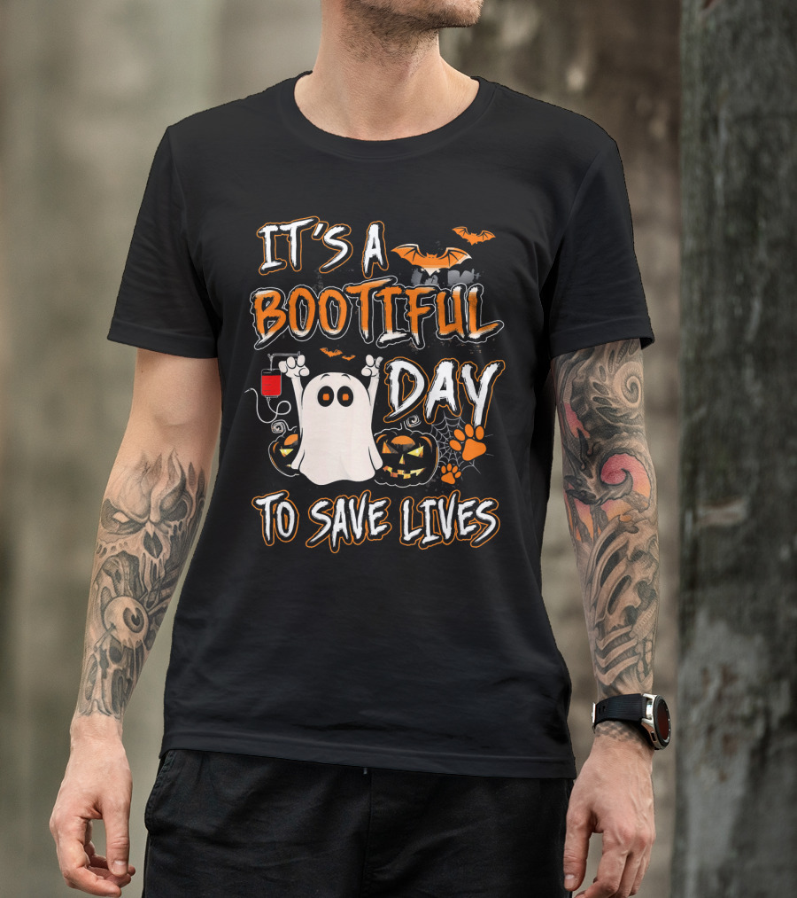 It's A Bootiful Day To Save Lives Bat Ghost Paw Pumpkin T-Shirt