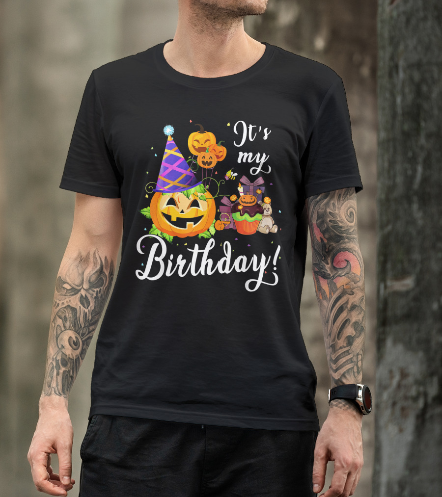 It's My Birthday Cute Pumpkin With Party Hat And Cupcake Fun T-Shirt