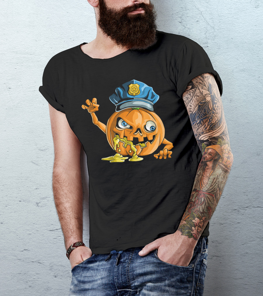 Zombie Pumpkin Police Officer Rising T-Shirt