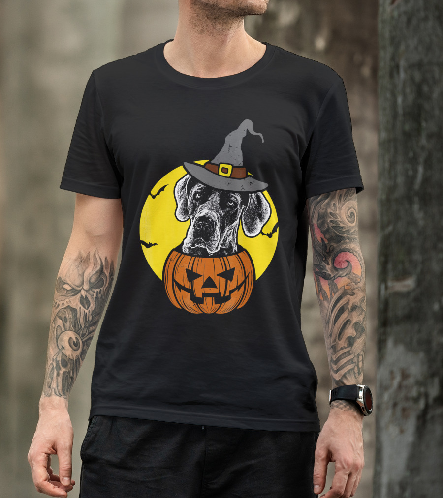 Great Dane Pumpkin Witch Halloween Scary T-Shirt