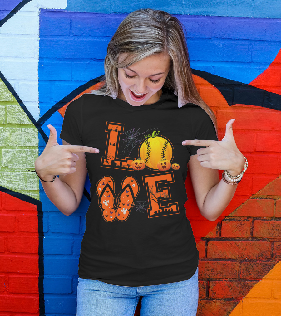 LOVE Halloween Softball Pumpkin T-Shirt