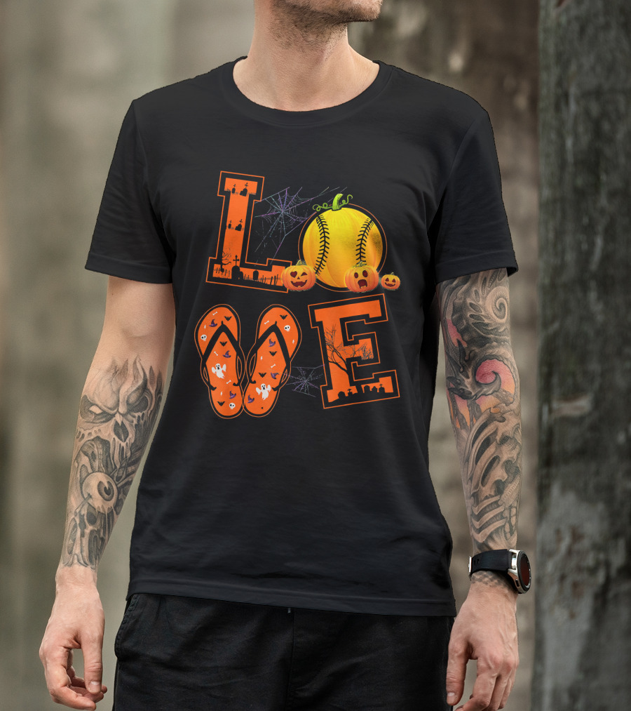 LOVE Halloween Softball Pumpkin T-Shirt