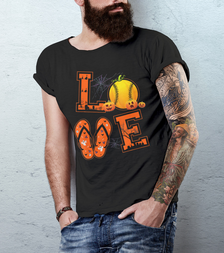 LOVE Halloween Softball Pumpkin T-Shirt