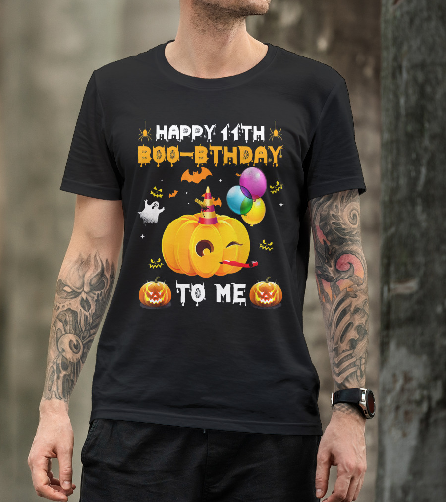 Happy 11th Boo-Pthday To Me Halloween Pumpkin And Balloons T-Shirt