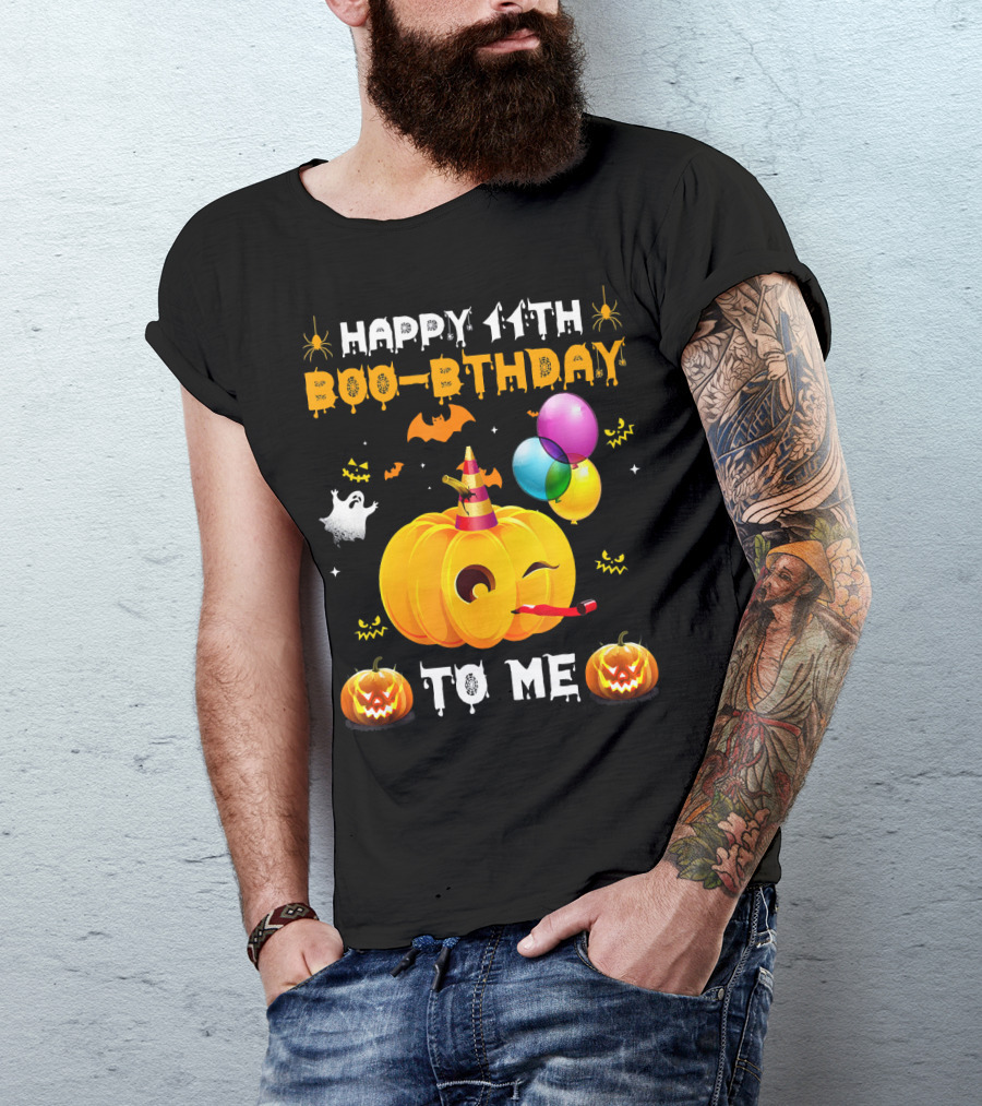 Happy 11th Boo-Pthday To Me Halloween Pumpkin And Balloons T-Shirt