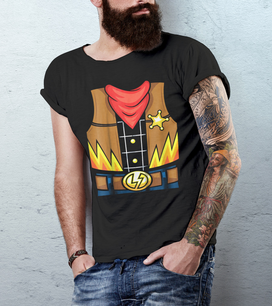 Kids Cowboy Lightning Sheriff Badge Vest T-Shirt