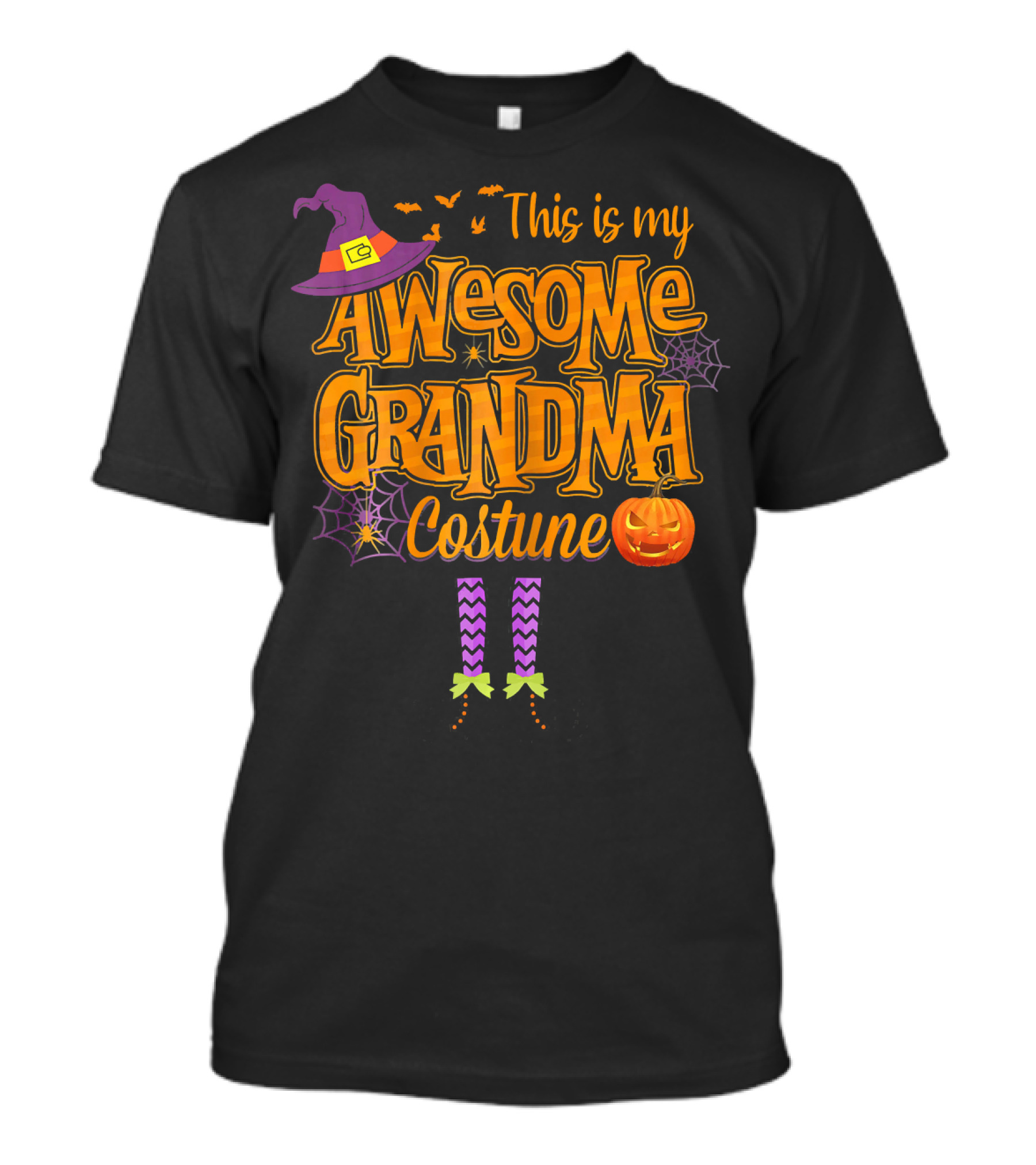 This Is My Awesome Grandma Costume Halloween With Witch Hat And Pumpkin T-Shirt