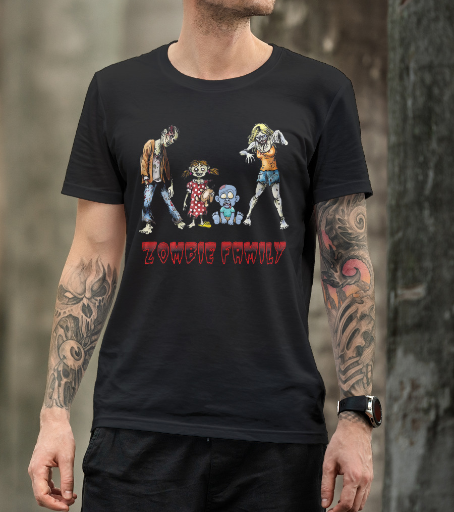 Zombie Family Funny Zombies Hall Creepy Cartoon Characters T-Shirt