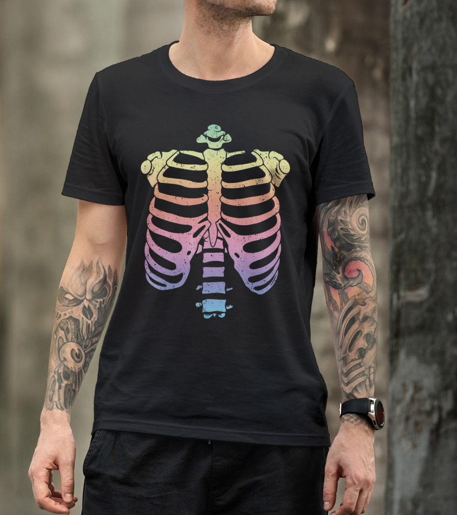 Halloween Skeleton Rib Cage Rainbow Zomb T-Shirt