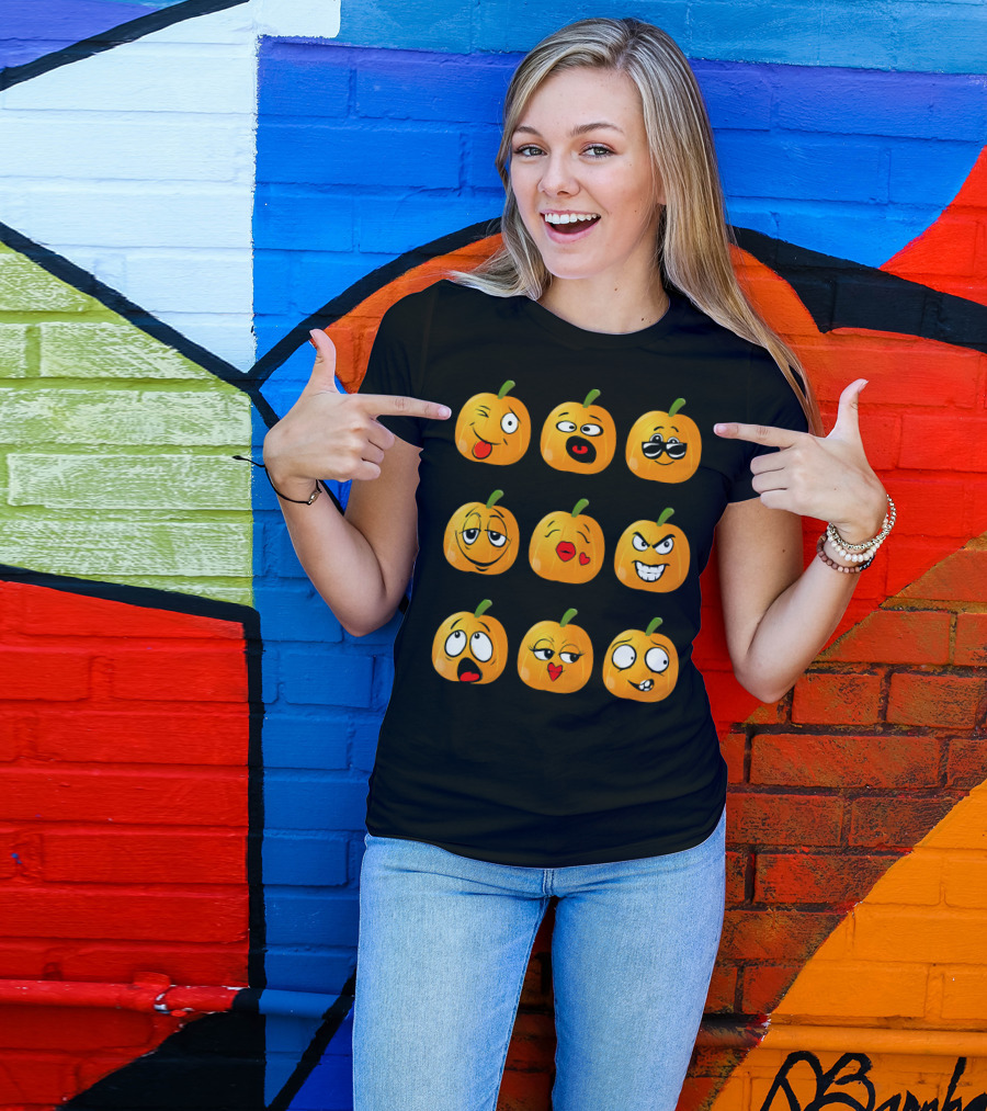 Pumpkin Emoji Faces Emo Expressions T-Shirt