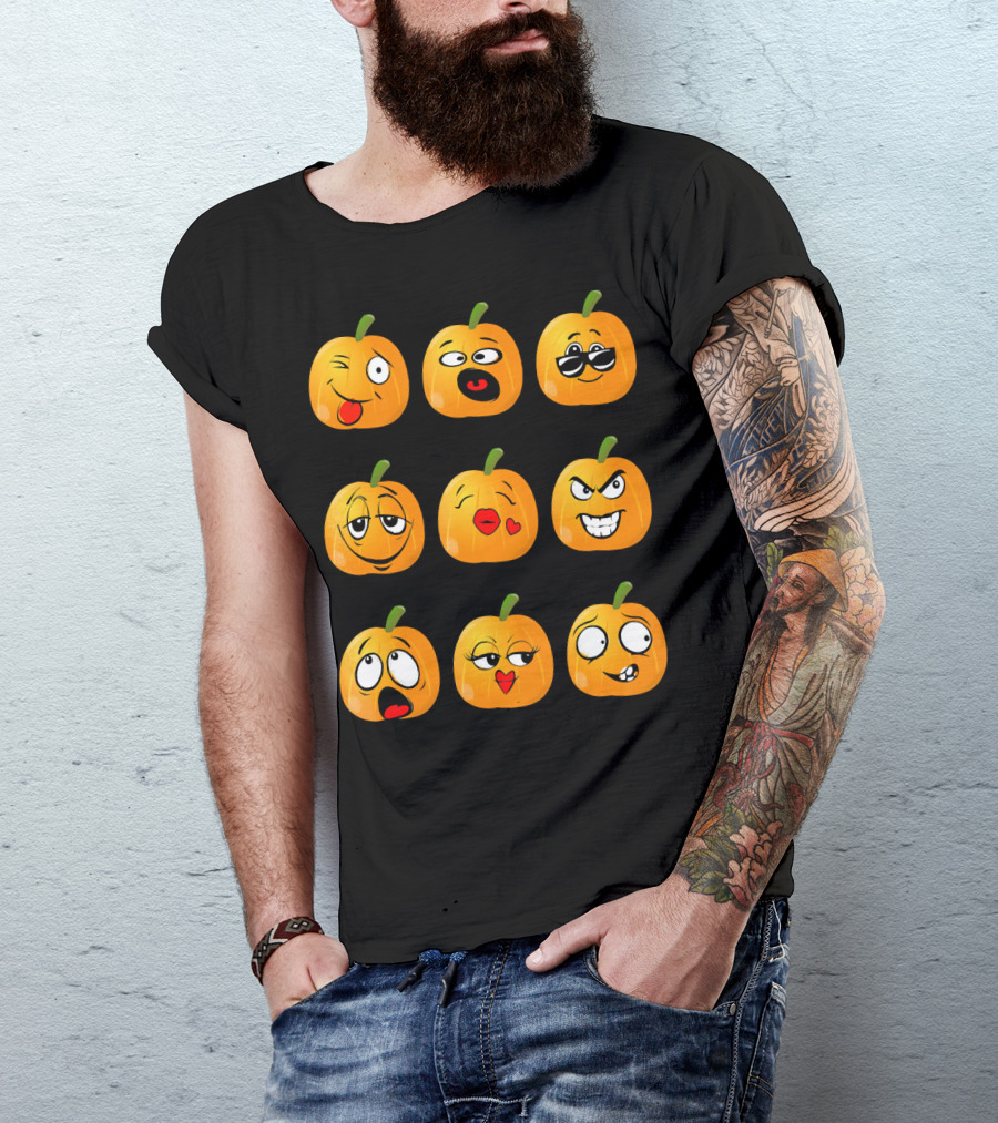 Pumpkin Emoji Faces Emo Expressions T-Shirt
