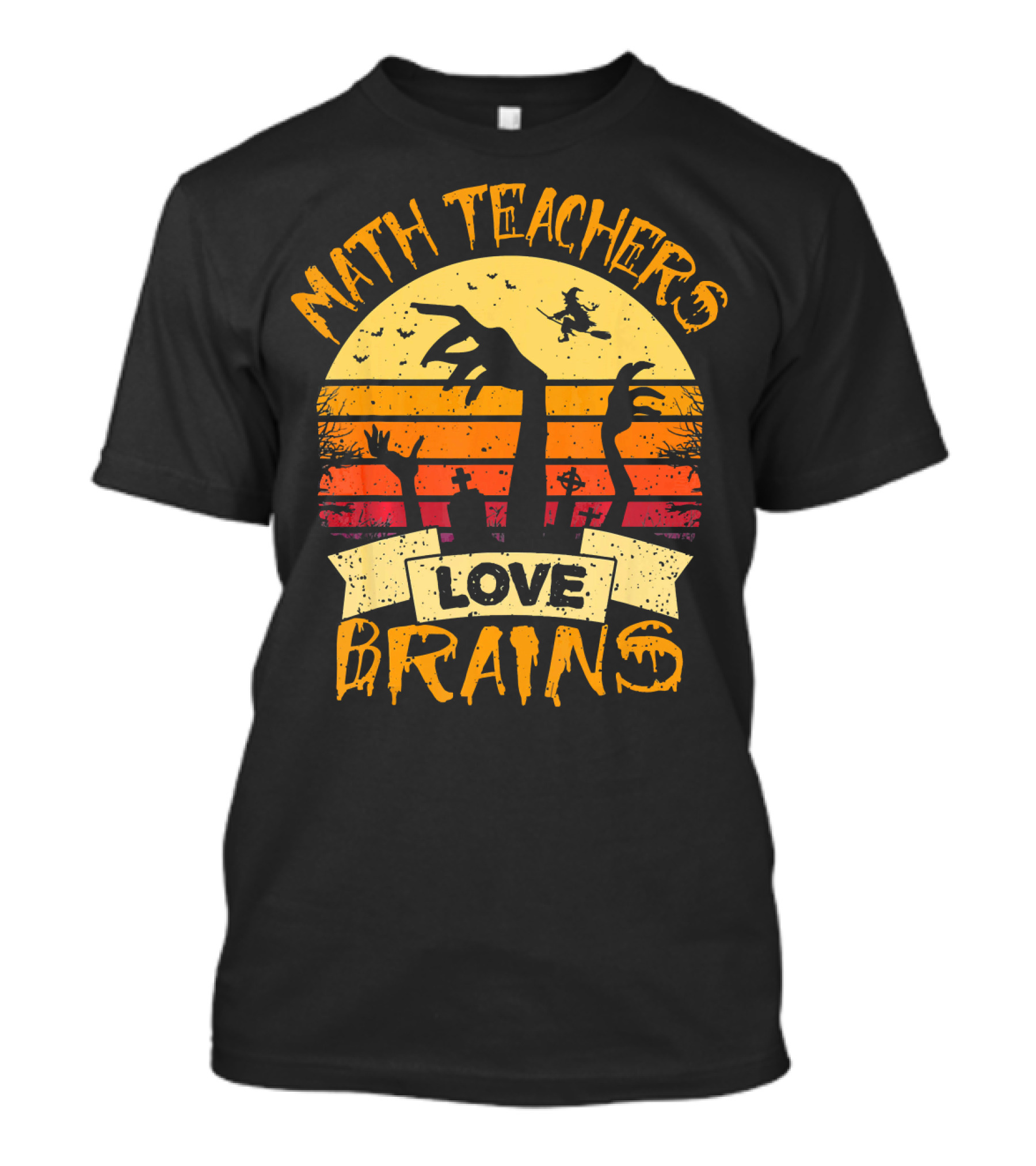 Math Teachers Love Brains Zombie Sunset Halloween T-Shirt