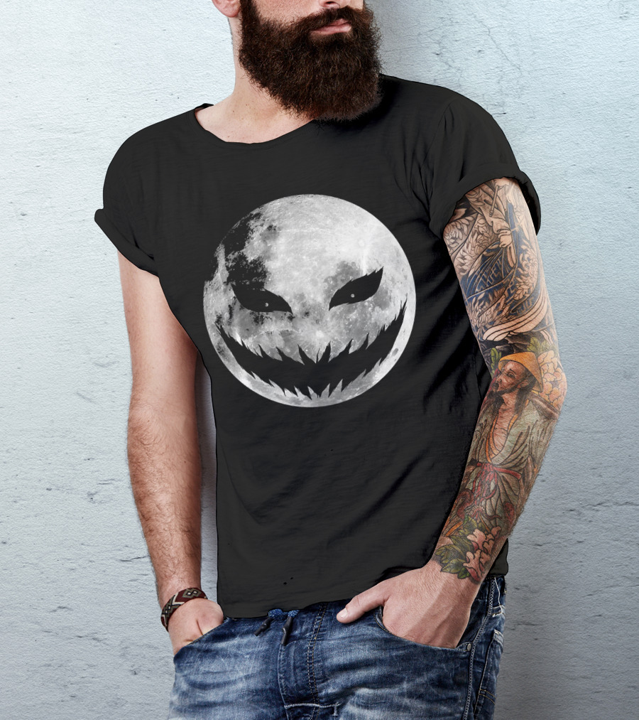 Jack O Lantern Scary Face On Moon Halloween T-Shirt