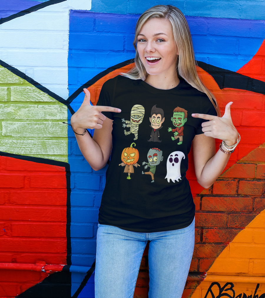 Funny Halloween Monsters Mummy Vampire Frankenstein Pumpkin Zombie Ghost T-Shirt