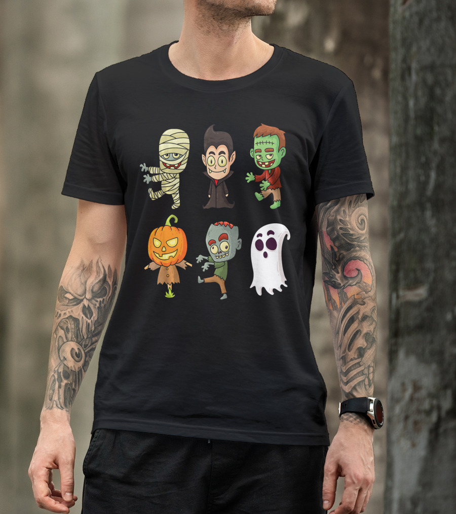 Funny Halloween Monsters Mummy Vampire Frankenstein Pumpkin Zombie Ghost T-Shirt