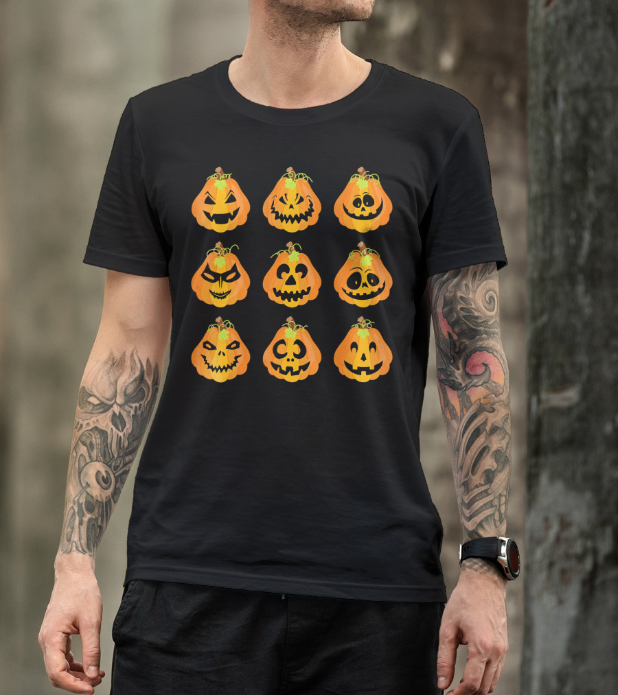 Happy Fall Pumpkin Faces Emojis Autumn Collection T-Shirt