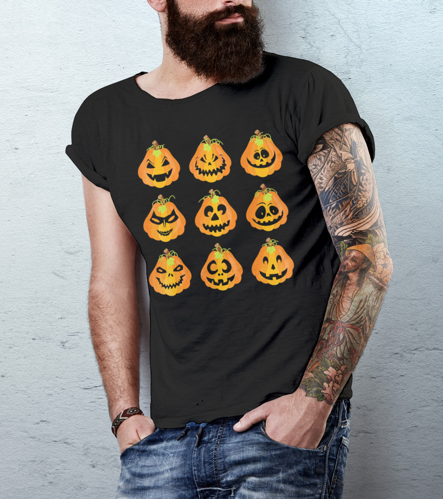 Happy Fall Pumpkin Faces Emojis Autumn Collection T-Shirt