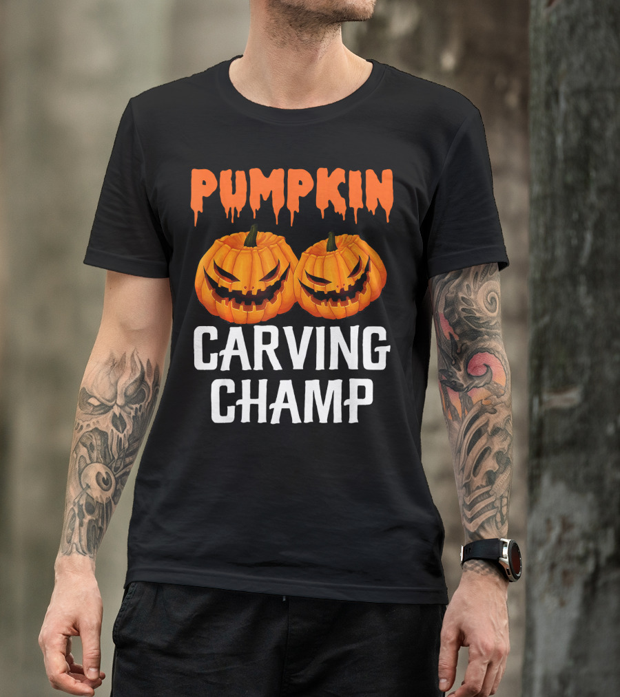 Pumpkin Carving Champ Halloween Creepy Design Competition T-Shirt