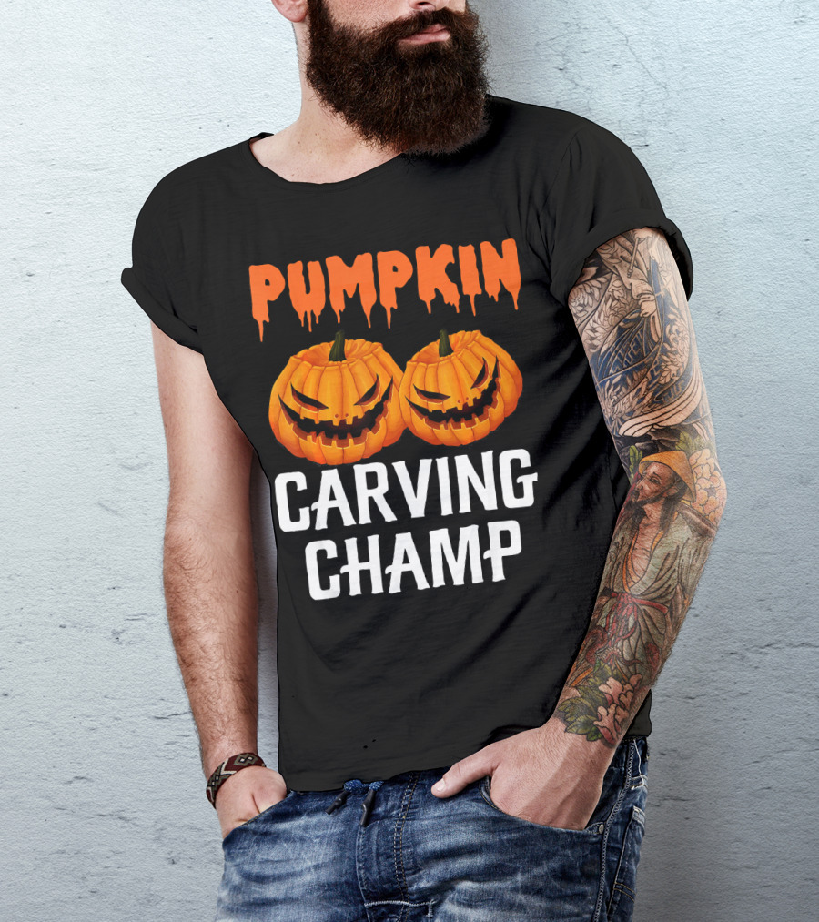 Pumpkin Carving Champ Halloween Creepy Design Competition T-Shirt