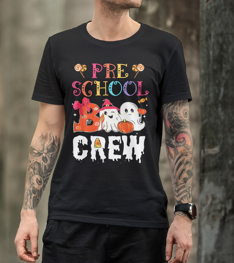 Preschool Boo Crew Halloween Ghosts With Candy Pumpkins T-Shirt