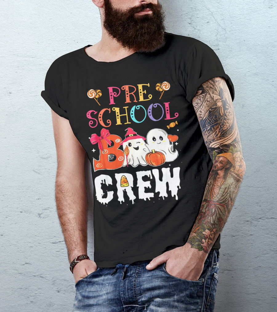 Preschool Boo Crew Halloween Ghosts With Candy Pumpkins T-Shirt