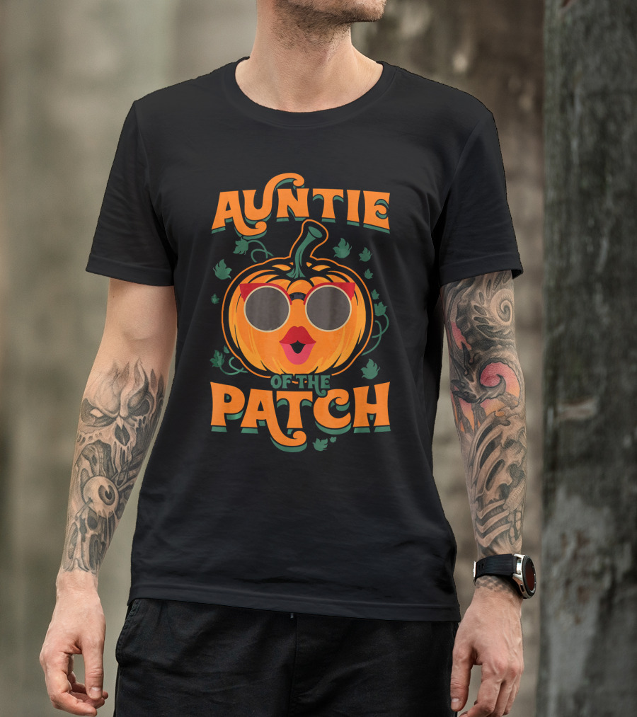 Auntie Of The Patch Sunglasses Pumpkin Face T-Shirt