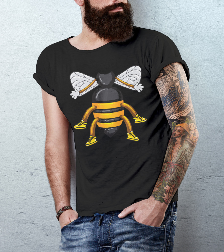 Funny Bee Costume With Sneakers And Cartoon Style Honeybee T-Shirt