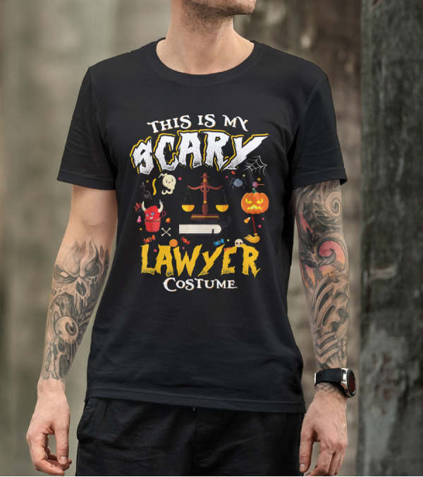 This Is My Scary Lawyer Halloween Costume With Ghosts, Scales, Pumpkin, And Spider T-Shirt
