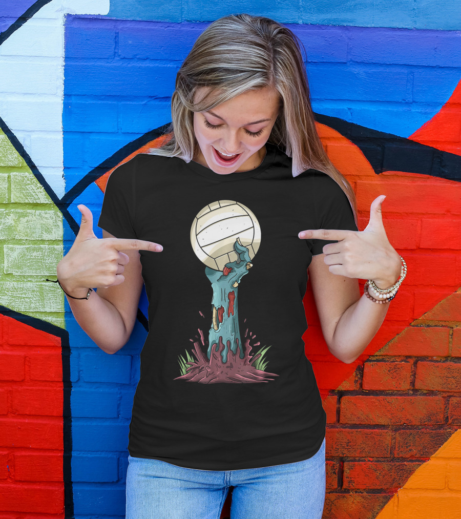 Zombie Hands Rising With Volleyball T-Shirt