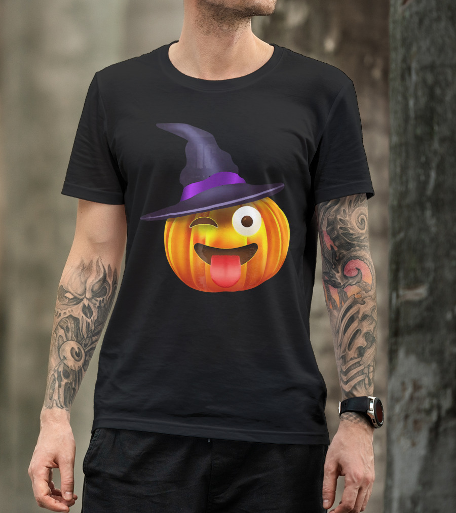 Halloween Costume Emoji Pumpkin Witch Hat Face T-Shirt