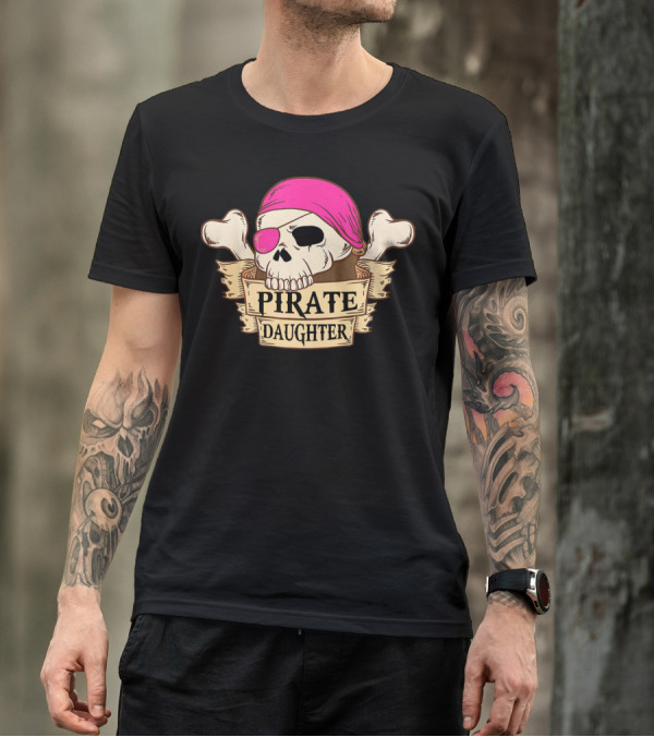 Pirate Daughter Skull With Pink Bandana And Crossbones T-Shirt
