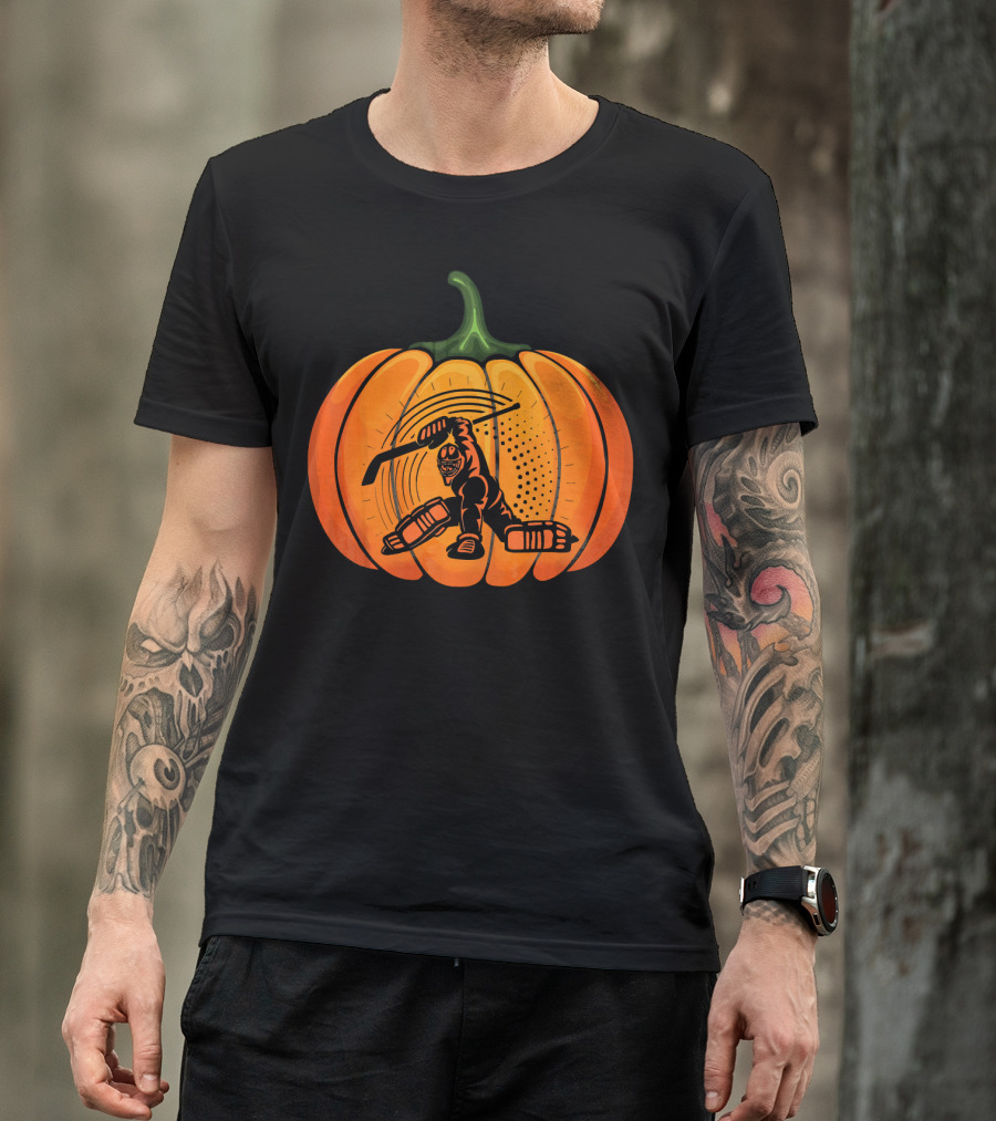 Hockey Goalie Pumpkin Scary Mask Jack-o'-Lantern T-Shirt