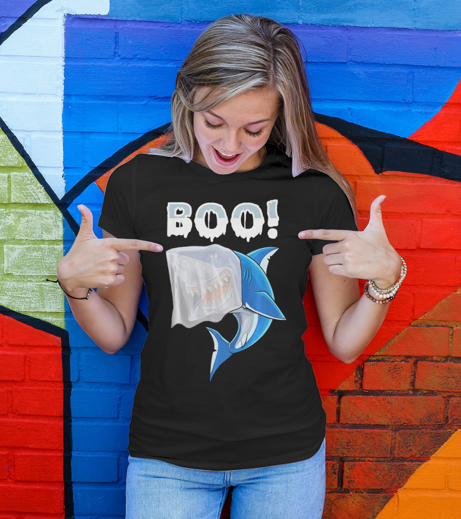 Boo Shark Ghost Halloween Trick Boo T-Shirt