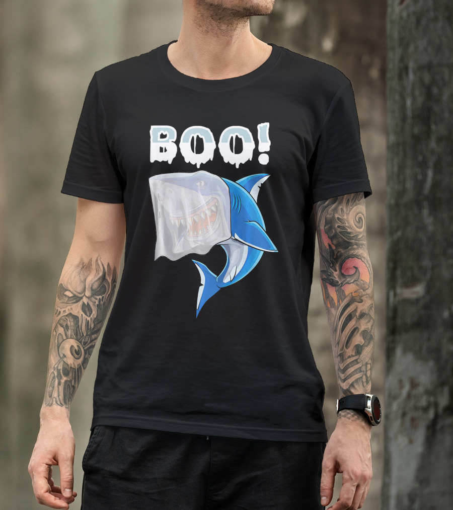 Boo Shark Ghost Halloween Trick Boo T-Shirt