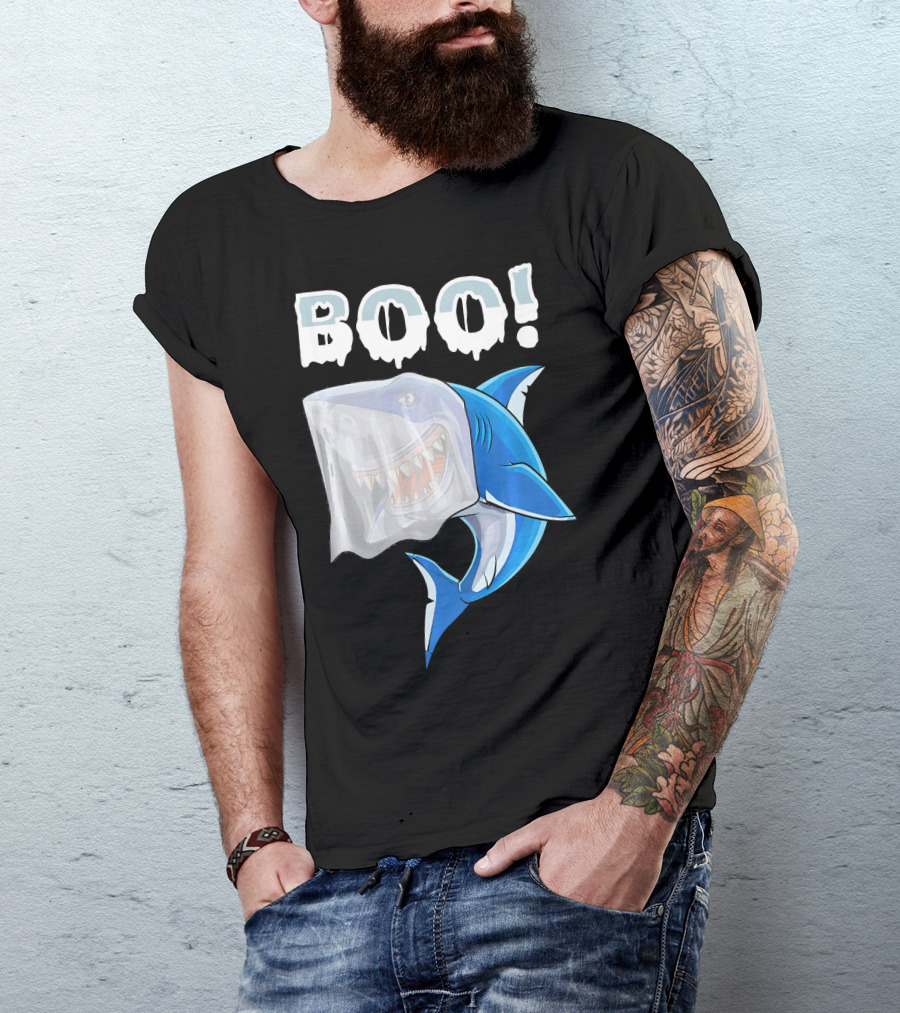 Boo Shark Ghost Halloween Trick Boo T-Shirt