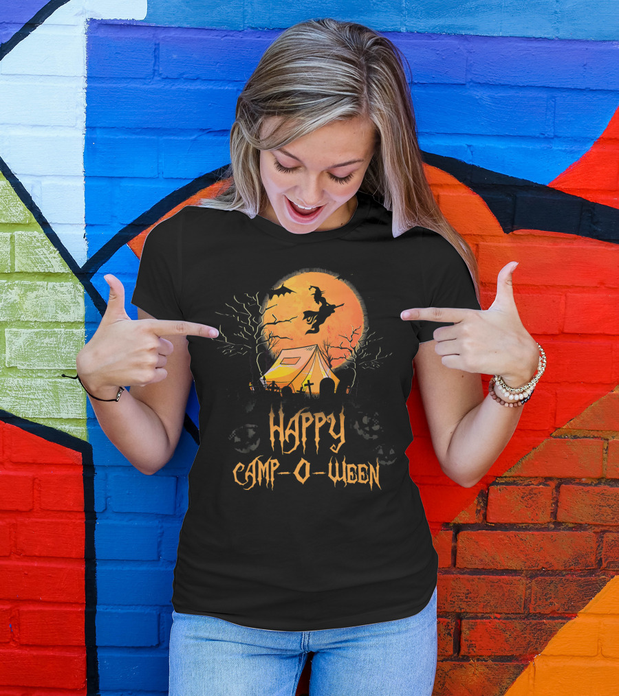Happy Camp O Ween Halloween Witch Tent Scene T-Shirt