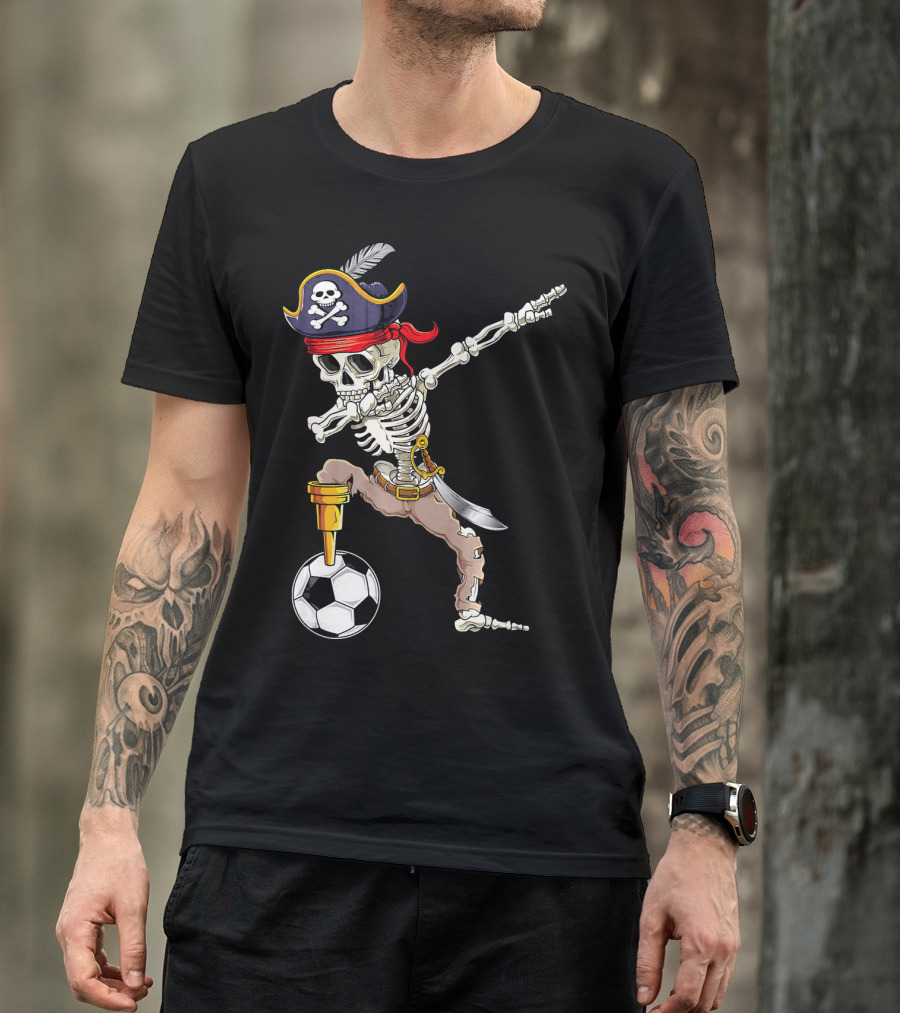 Pirate Skeleton Dabbing With Soccer Ball And Saber T-Shirt