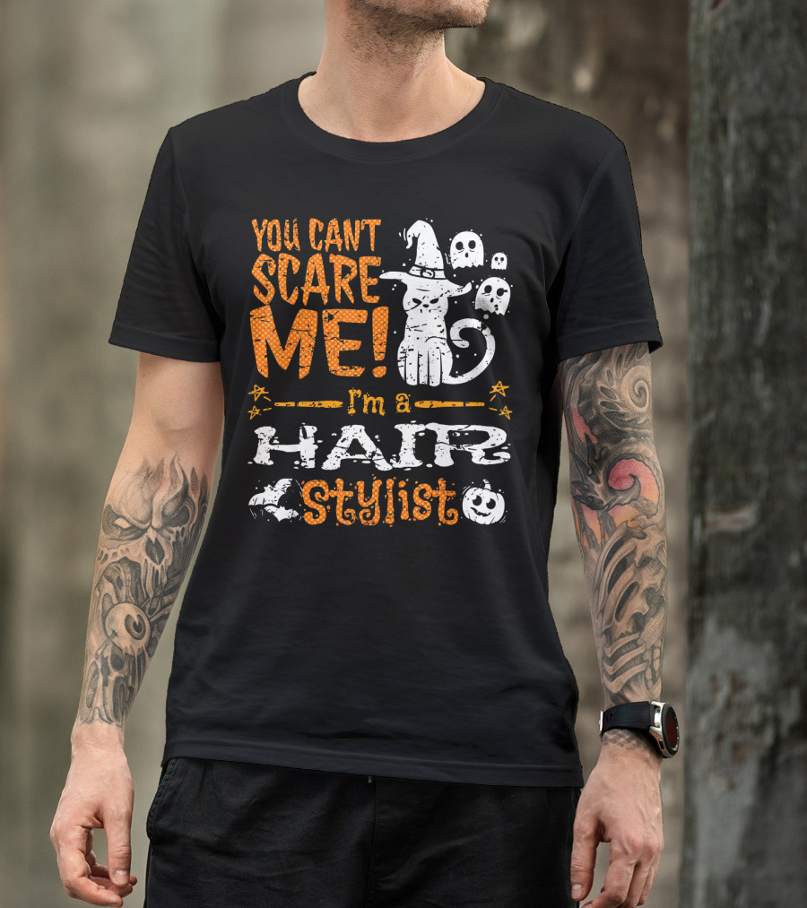 You Can't Scare Me I'm A Hair Stylist Halloween Cat And Ghosts T-Shirt