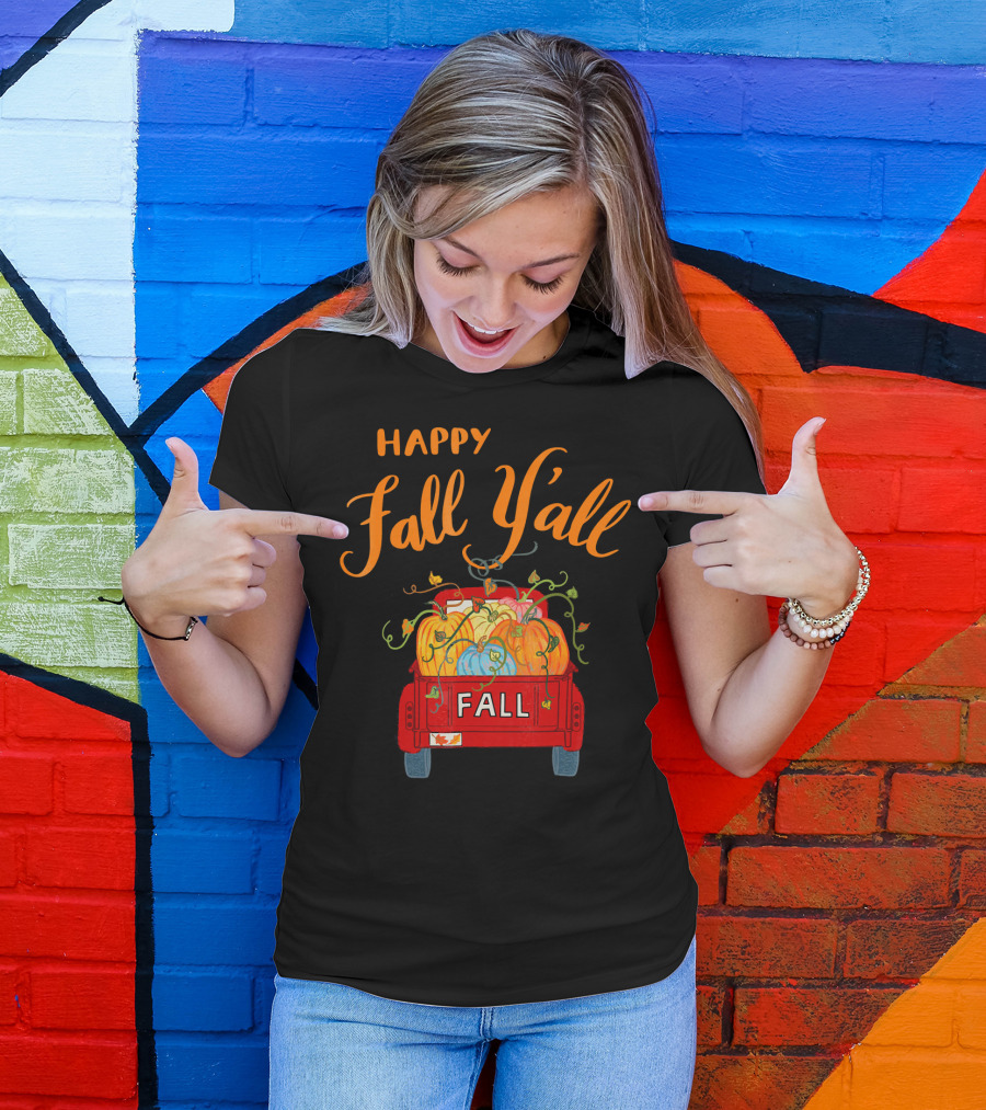 Happy Fall Y'all Fall Truck With Pumpkins T-Shirt