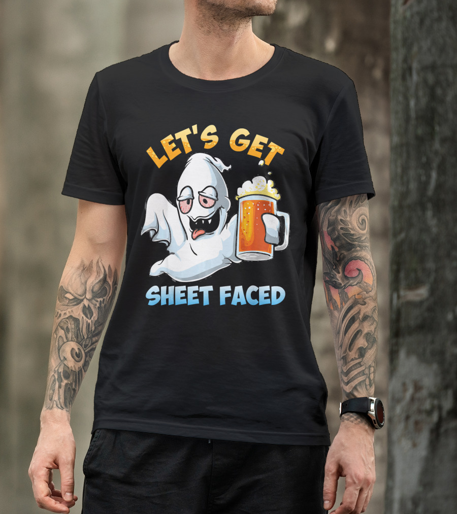 LET'S GET SHEET FACED Ghost With Beer T-Shirt