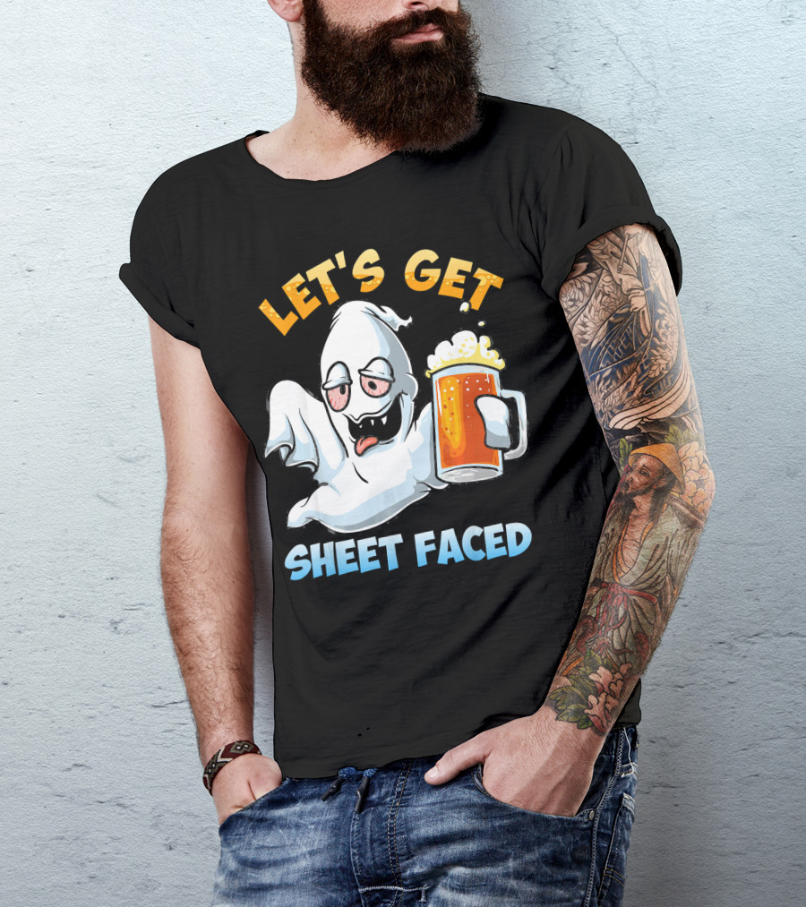 LET'S GET SHEET FACED Ghost With Beer T-Shirt