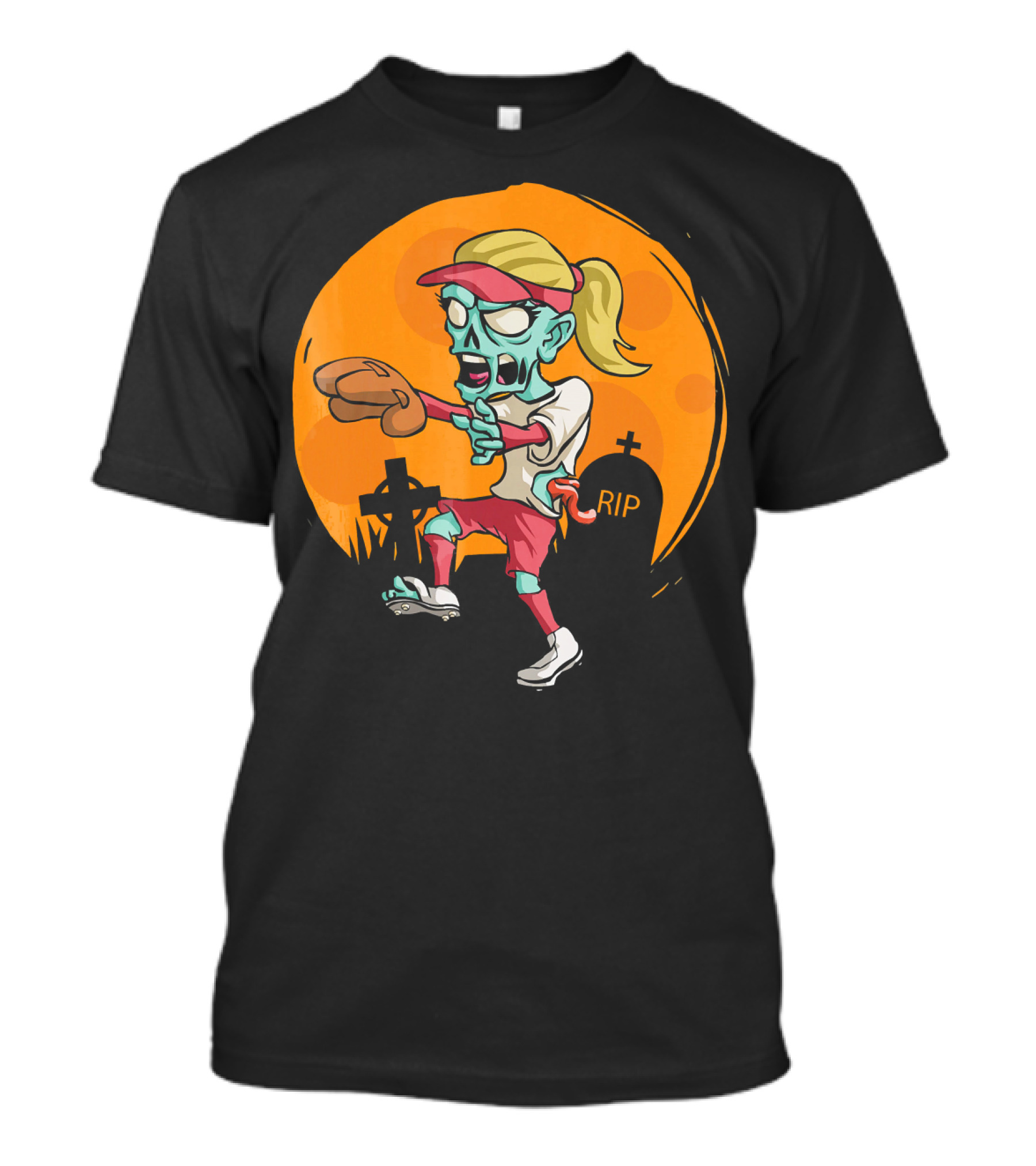 Zombie Softball Graveyard Halloween Background T-Shirt