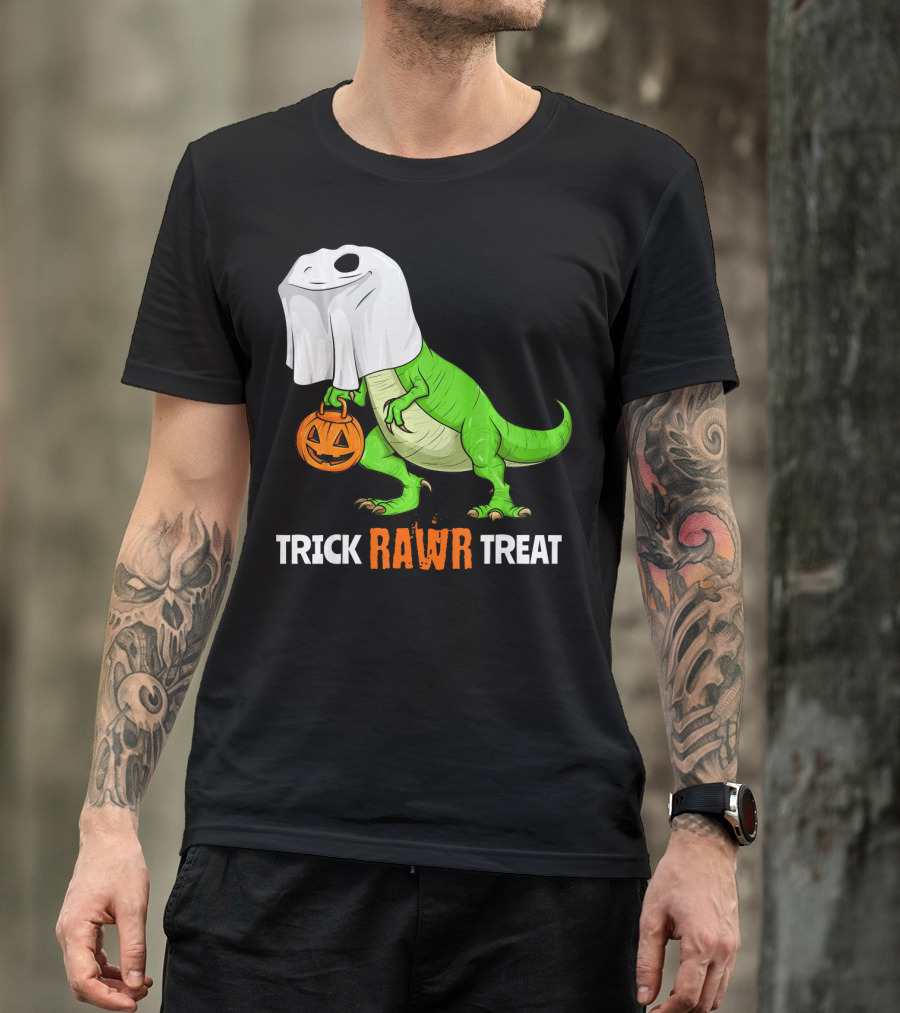Trick RAWR Treat Halloween Rex Dinosaur Ghost Pumpkin T-Shirt