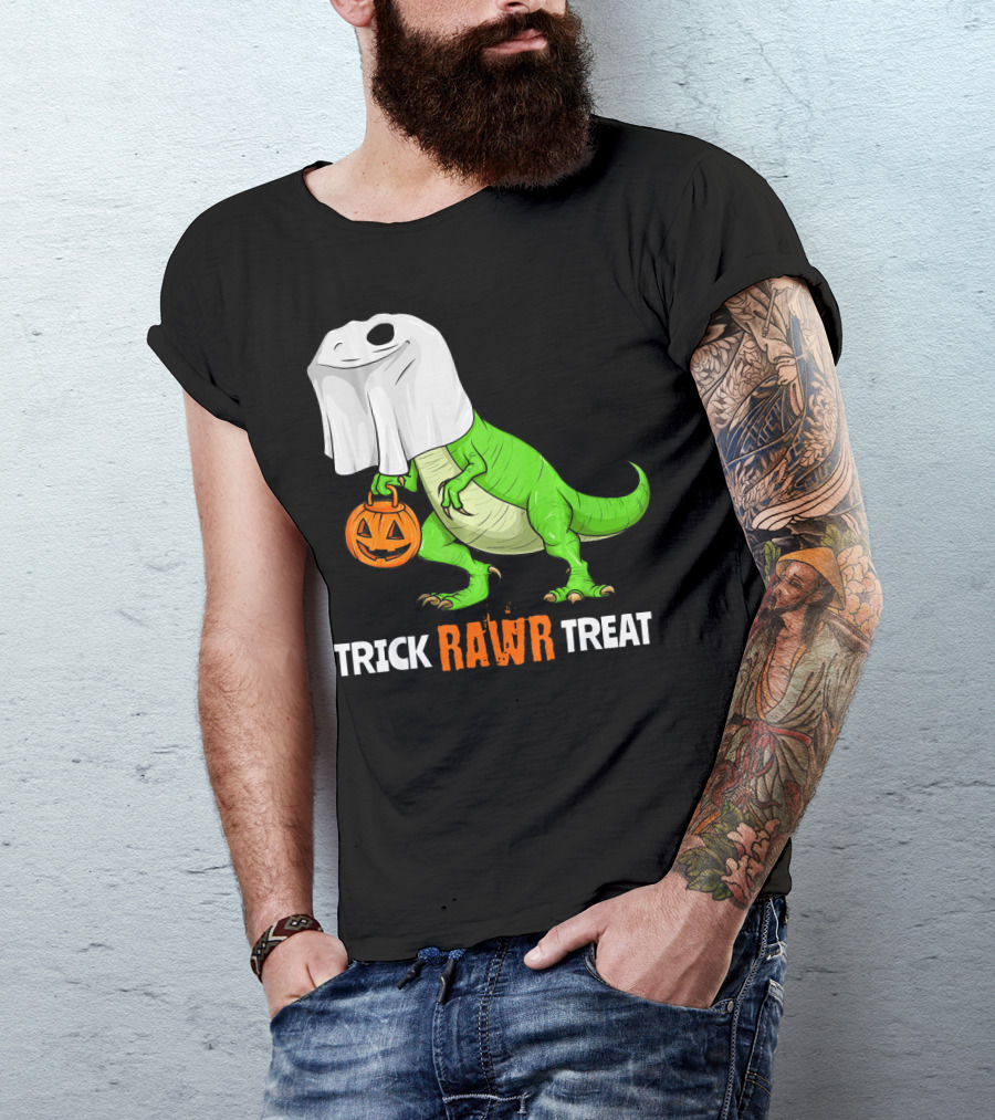 Trick RAWR Treat Halloween Rex Dinosaur Ghost Pumpkin T-Shirt