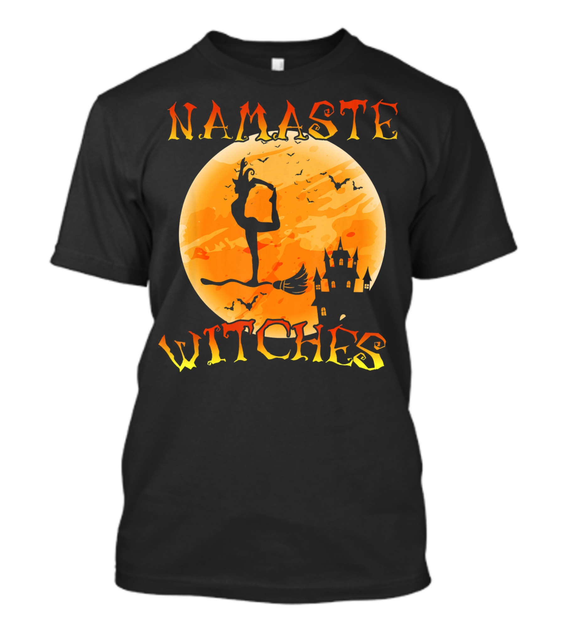 Namaste Witches Yoga Halloween Moon Castle T-Shirt