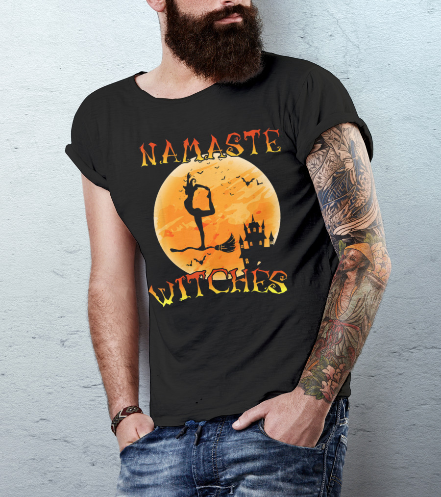 Namaste Witches Yoga Halloween Moon Castle T-Shirt