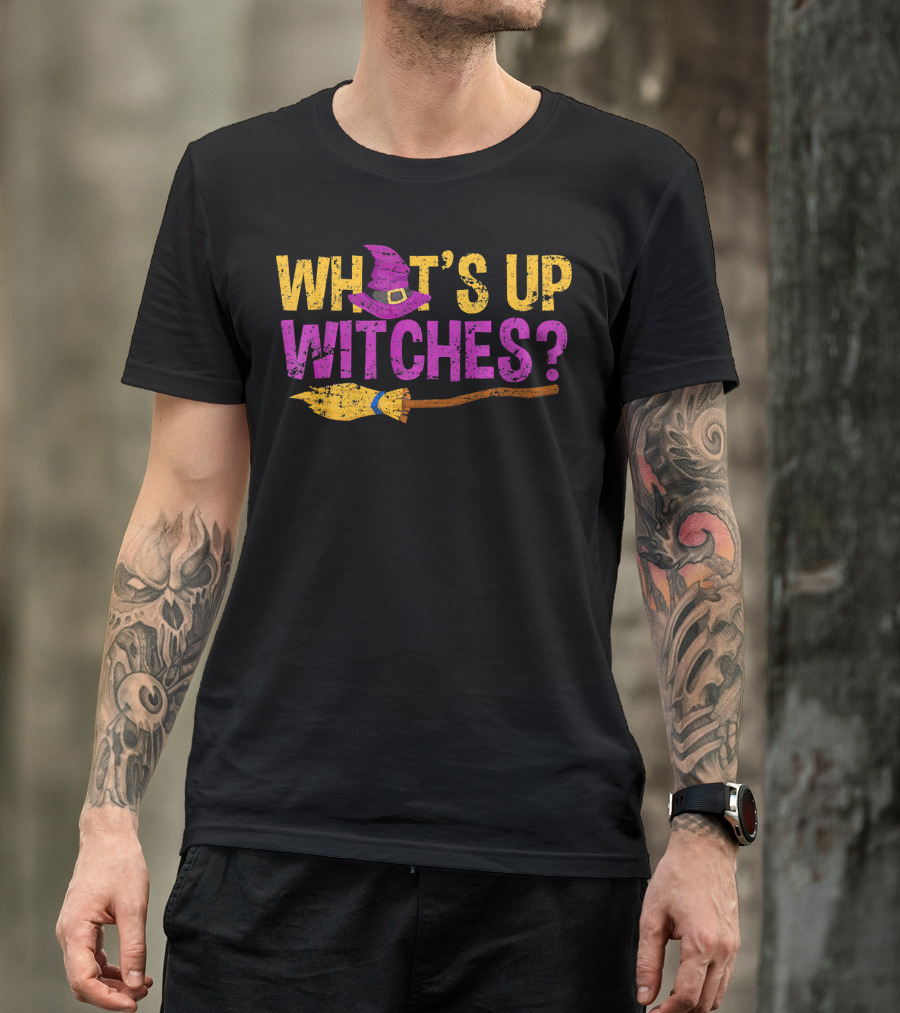 HALLOWEEN FUN WHAT'S UP WITCHES PURPLE HAT BROOMSTICK T-Shirt