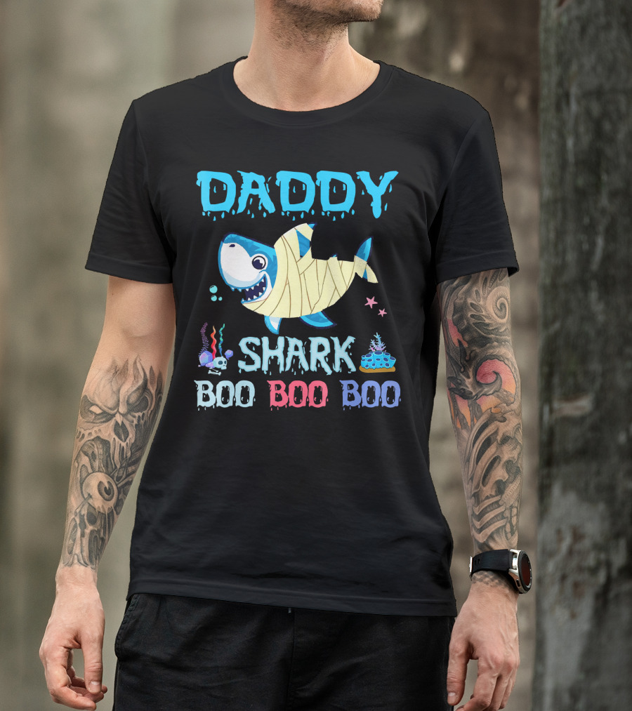 Daddy Shark Boo Boo Boo Halloween Costume Mummy Shark Underwater Party T-Shirt