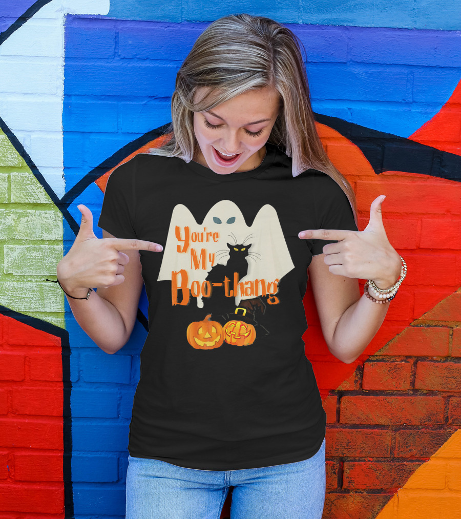 You're My Boo-Thang Halloween Ghost Black Cat Pumpkins T-Shirt